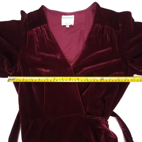 PRIVACY PLEASE Krause Crushed Velvet Maxi Wrap Dress Romantic Burgundy Small - Picture 3 of 7